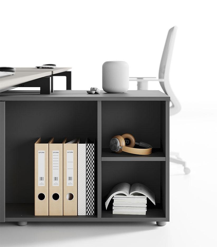 Bureau modulable open space individuel ou bench avec appui sur meuble, gamme Santis - France Bureau